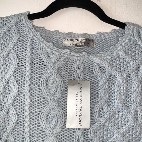 Carolyn Taylor Essentials Baby Blue Cable Knit Sweater M/L 100% Cotton Hand Knit - Picture 2 of 8